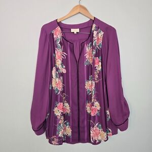 ModCloth Womens Purple Floral Boho Blouse Size 2X Romantic Cottagecore Flowy